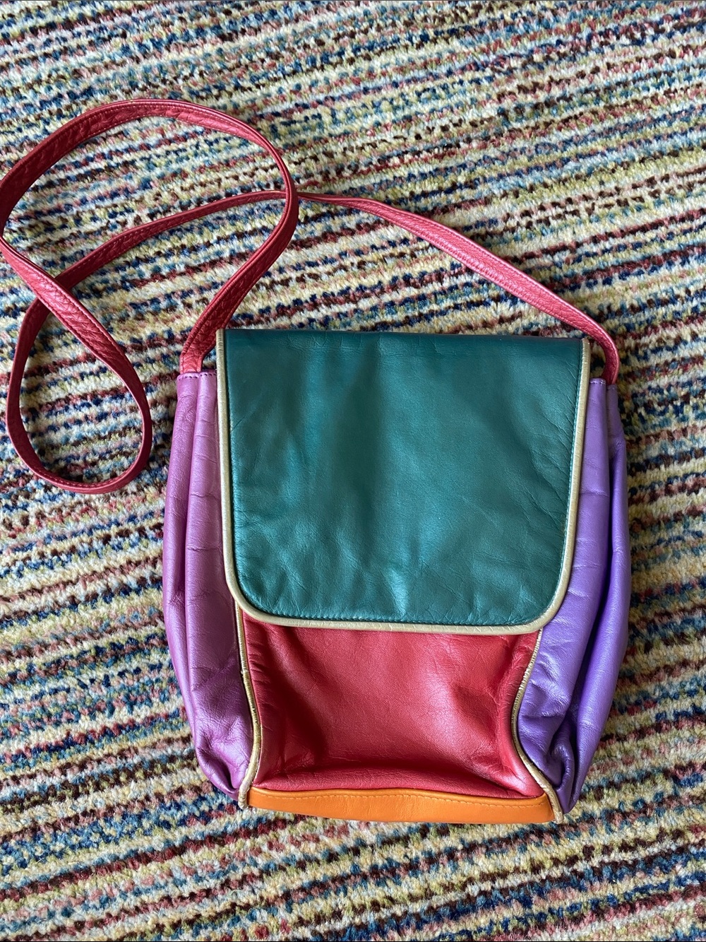 Vintage 1980s Colorblock Leather Crossbody Bag